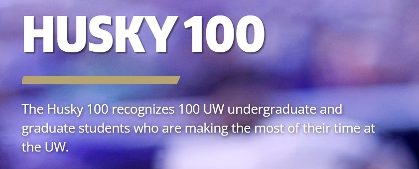 Husky 100 banner with text about recognizing UW students